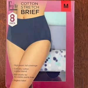 Felina panties, 8 pack cotton stretch brief, size M, high waist full coverage